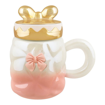 Bow Tie Ceramic Coffee & Tea Mug with Lid, Pink, MG -1 - Image 2