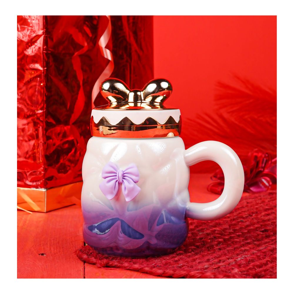 Bow Tie Ceramic Coffee & Tea Mug with Lid, Purple, MG -1 - Main Image