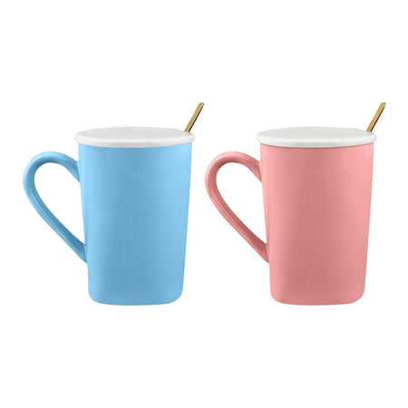 Heart Holder Coffee & Tea Couple Mug Set with Lid & Spoon, Pink & Blue, MG-12 - Image 3