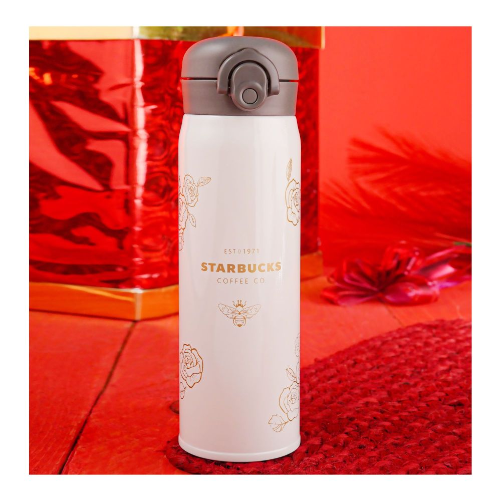 Starbucks Camellia Stainless Steel Thermos Water Bottle, 500ml, Off White, D-4 - Main Image