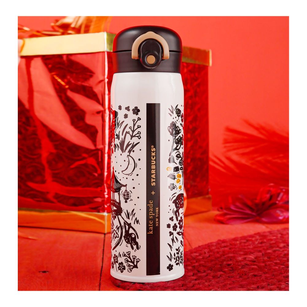 Starbucks kate Spade Rabbit Stainless Steel Thermos Water Bottle, 500ml, White & Black, G-7 - Main Image