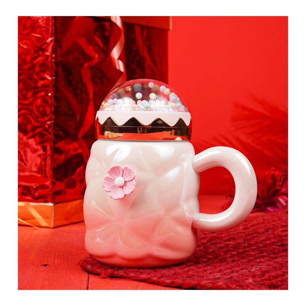 Floral Ceramic Coffee & Tea Mug with Lid, Pink, MG-2 - Main Image