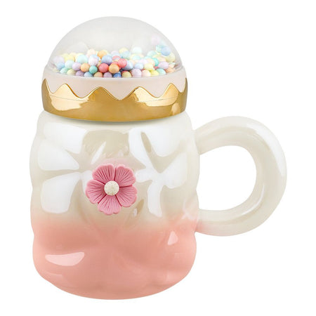 Floral Ceramic Coffee & Tea Mug with Lid, Pink, MG-2 - Image 2
