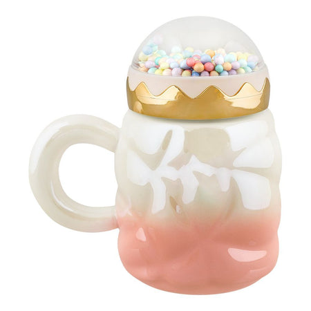 Floral Ceramic Coffee & Tea Mug with Lid, Pink, MG-2 - Image 3