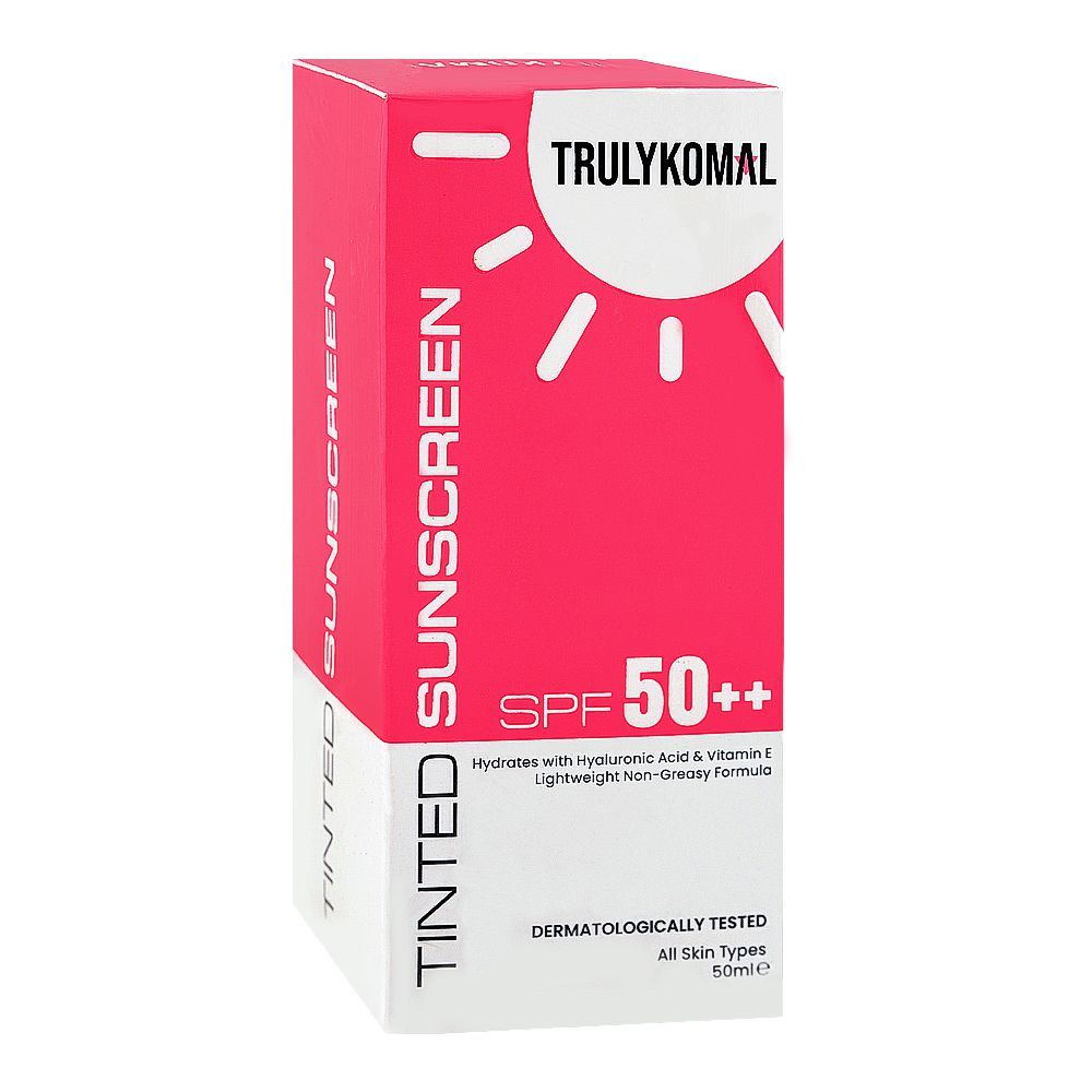 Truly Komal Tinted Sunscreen with SPF50++, Hyaluronic Acid & Vitamin E, For All Skin Types, 50ml - Image 2