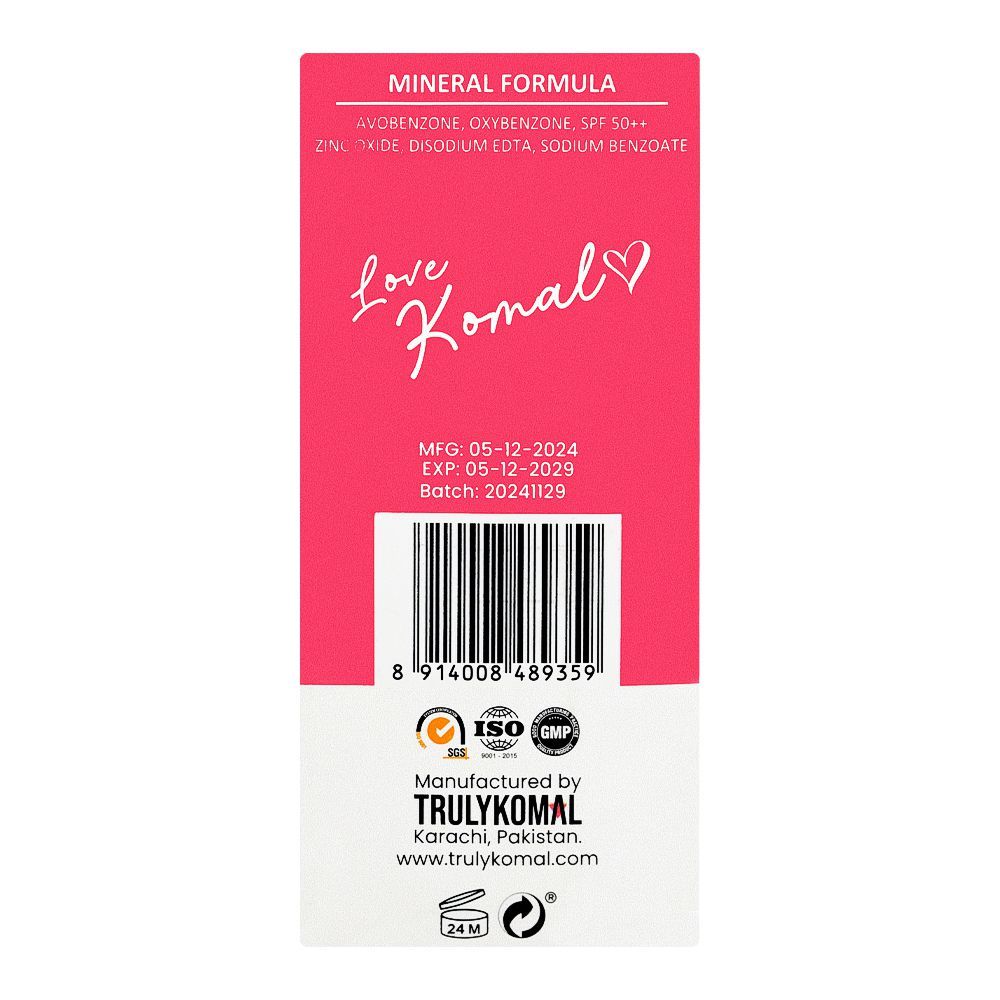 Truly Komal Tinted Sunscreen with SPF50++, Hyaluronic Acid & Vitamin E, For All Skin Types, 50ml - Image 3