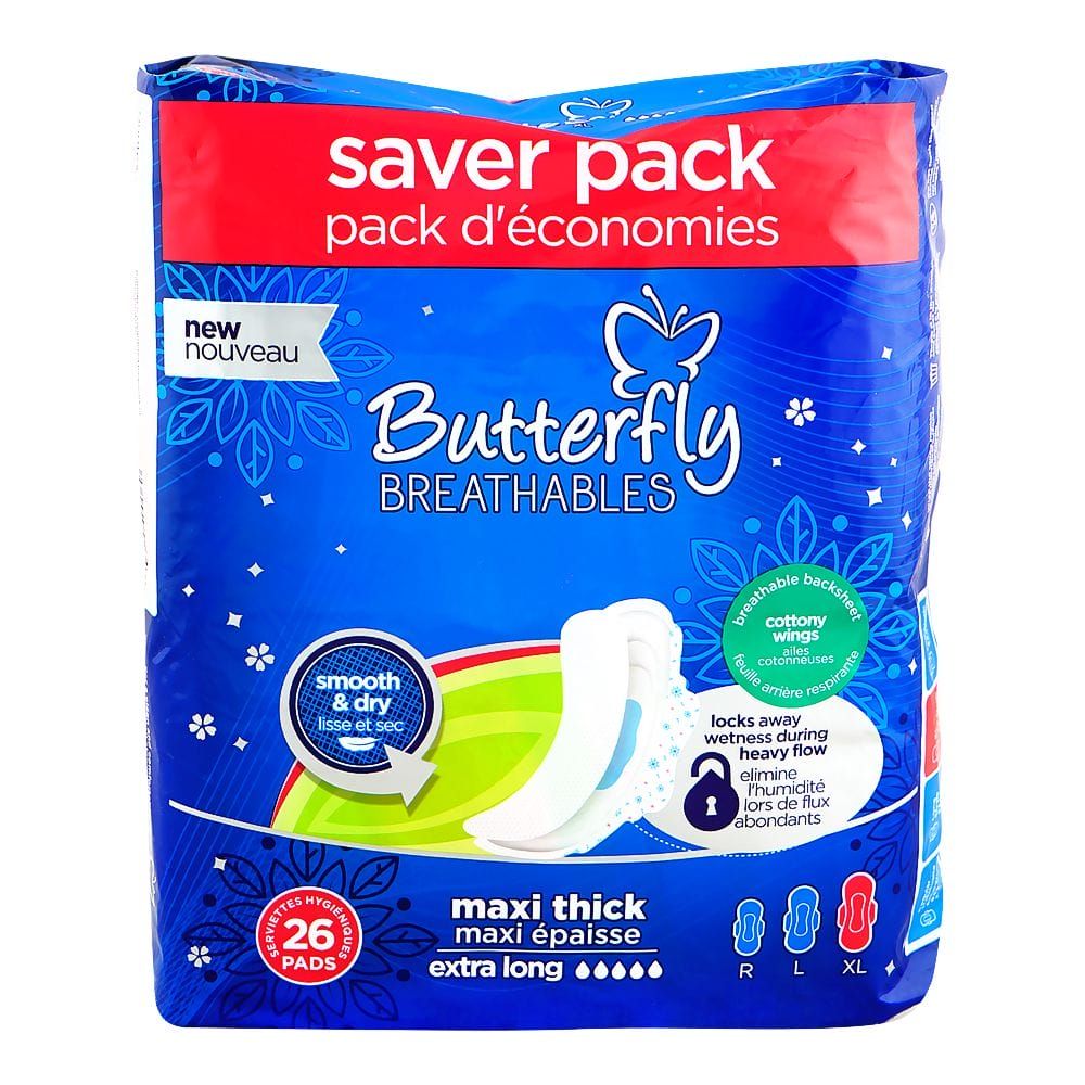 Butterfly Breathable Maxi Thick Sanitary Pads, Extra Large, 26-Pieces Value Pack - Main Image