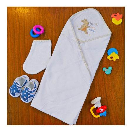 Kids Center Little Friend Baby Hooded Bath Towel, Off White & Beige - Main Image