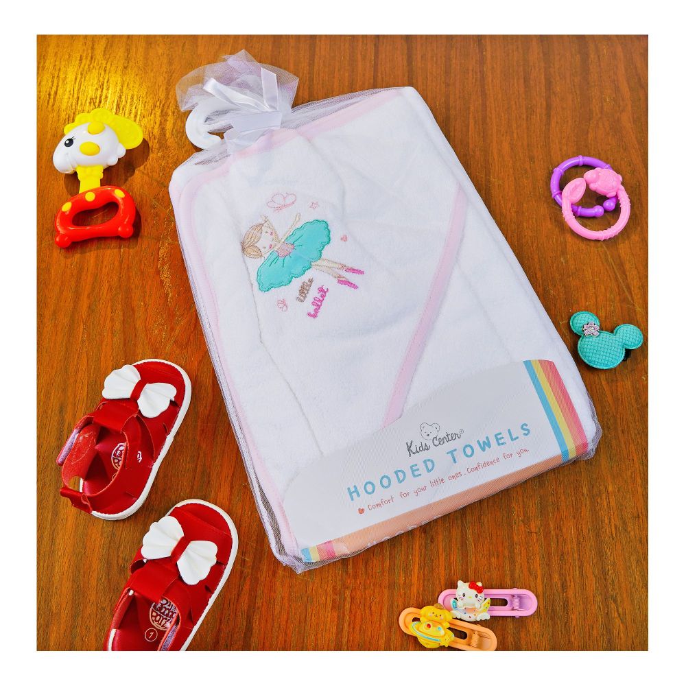 Kids Center Little Ballet Baby Hooded Bath Towel, White & Pink - Image 2