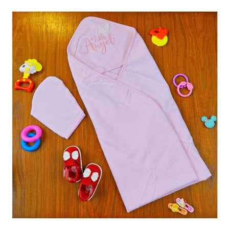 Kids Center Little Angel Baby Hooded Bath Towel, Pink - Main Image