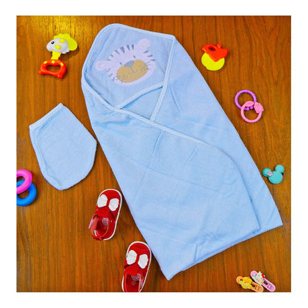 Kids Center Tiger Baby Hooded Bath Towel, Blue - Main Image