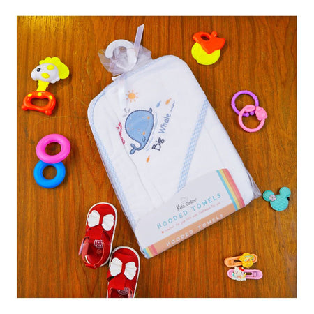 Kids Center Big Whale Baby Hooded Bath Towel, White - Image 2