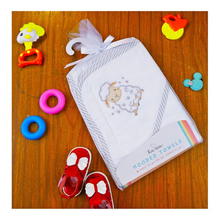 Kids Center Sheep Baby Hooded Bath Towel, White & Grey - Image 2