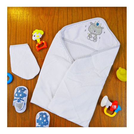 Kids Center Bear Baby Hooded Bath Towel, Grey & White - Image 2
