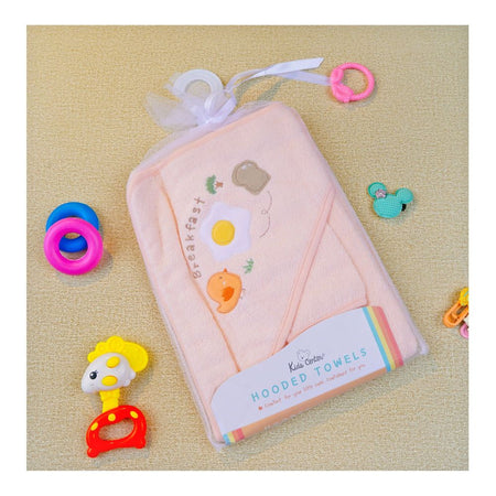 Kids Center Breakfast Baby Hooded Bath Towel, Peach - Image 2