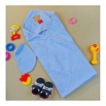 Kids Center Bear Baby Hooded Bath Towel, Blue - Main Image