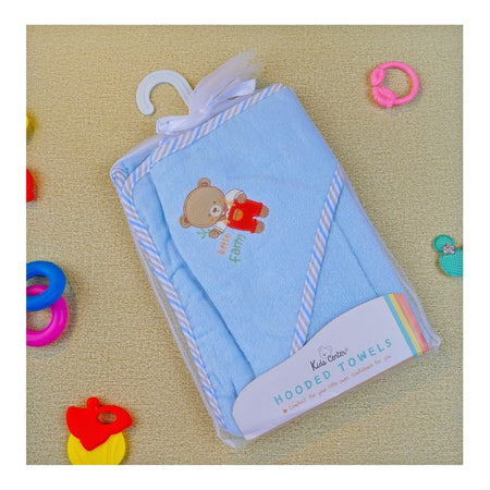 Kids Center Bear Baby Hooded Bath Towel, Blue - Image 2