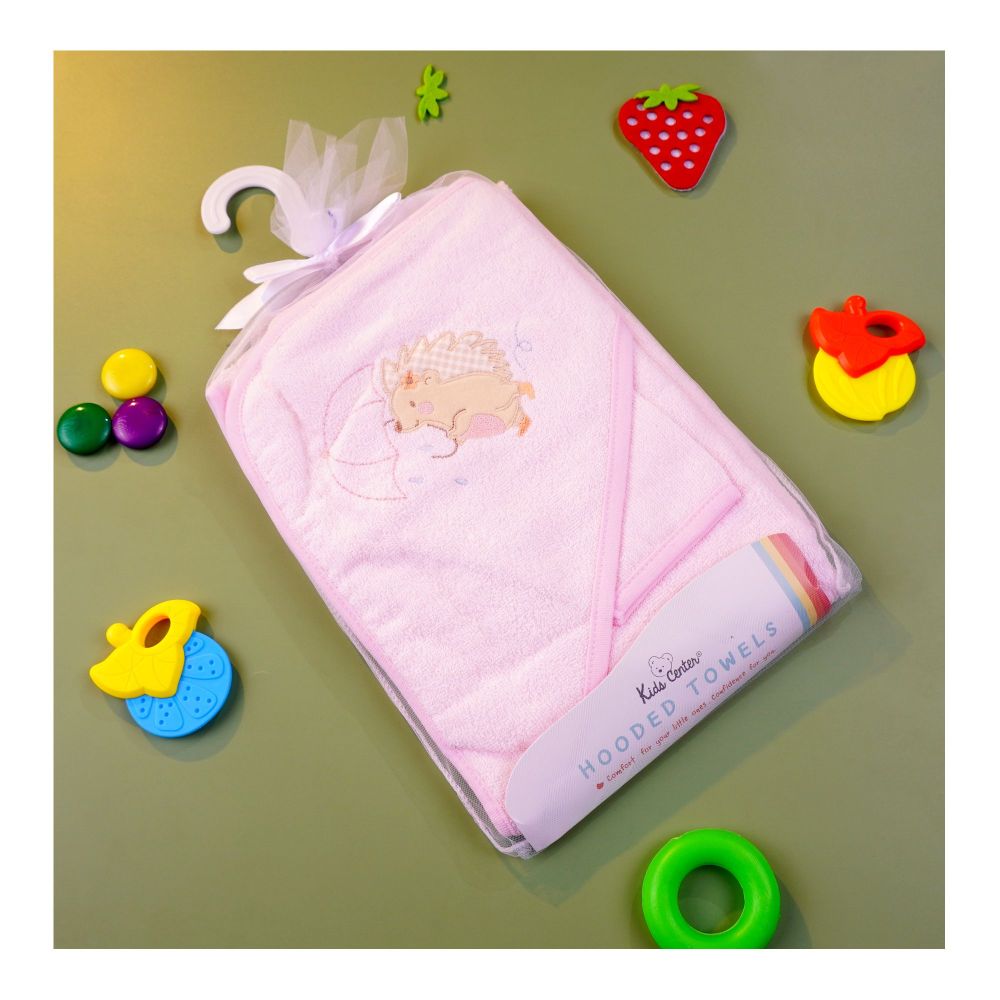 Kids Center Baby Hooded Bath Towel, Light Pink - Main Image