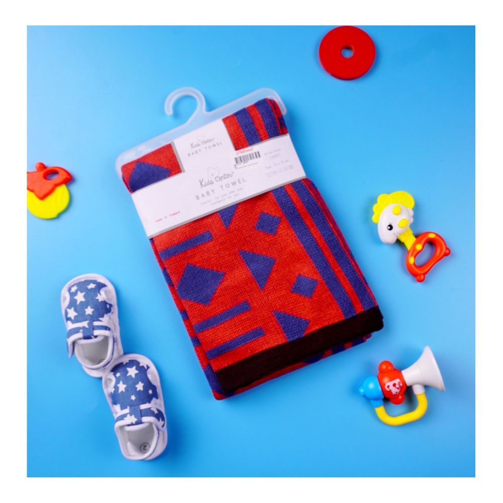 Kids Center Baby Bath Towel, Red Blue - Main Image