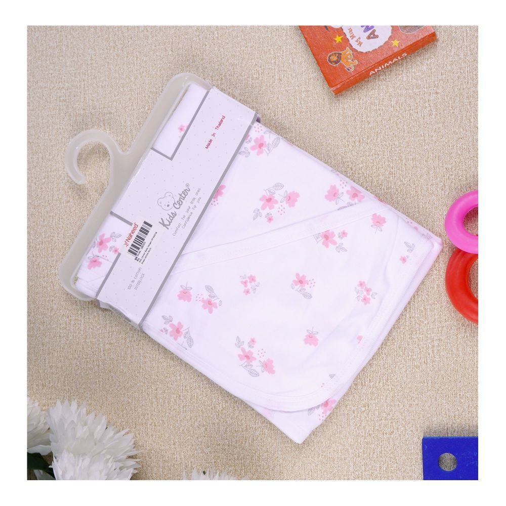Kids Center Baby Hanger Wrapping Sheet, Soft Cotton Swaddle Blanket for Newborns, White Multi - Main Image