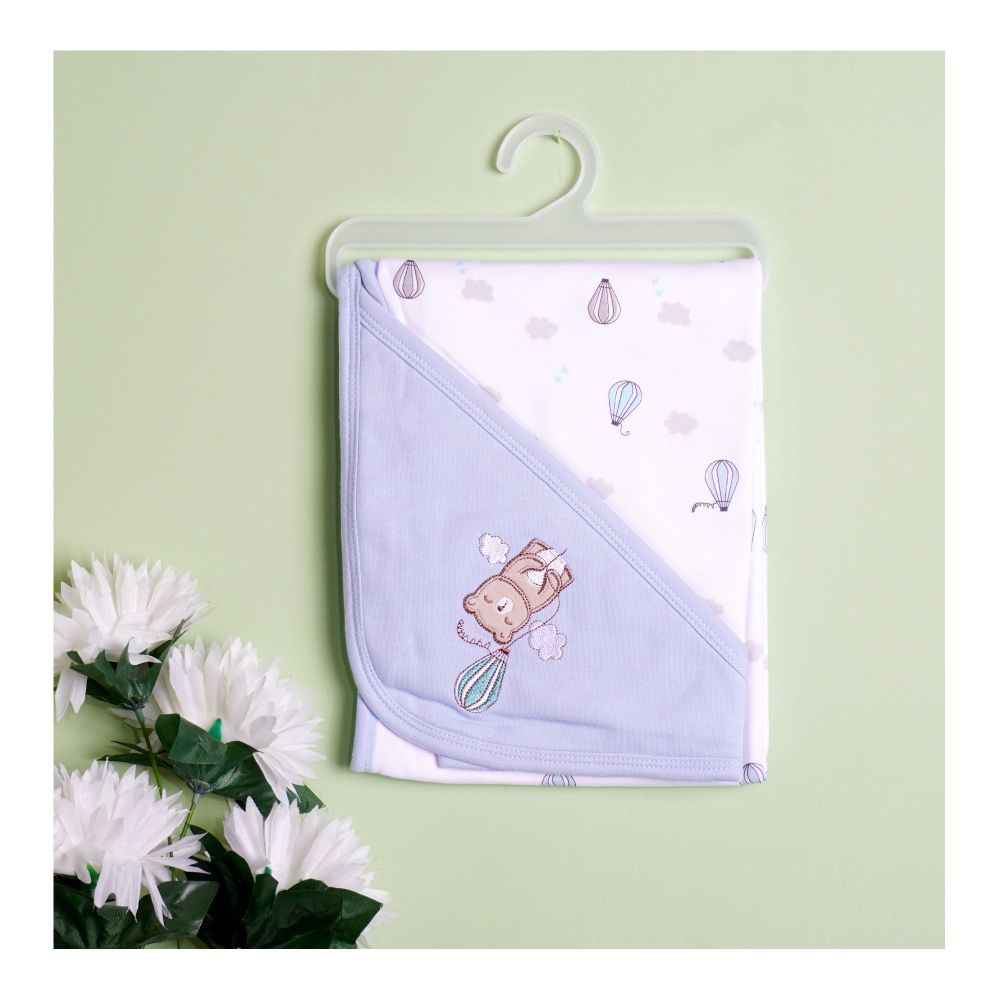 Kids Center Baby Hanger Wrapping Sheet, Soft Cotton Swaddle Blanket for Newborns, Blue Multi - Main Image