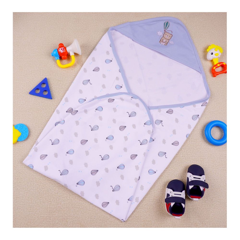 Kids Center Baby Hanger Wrapping Sheet, Soft Cotton Swaddle Blanket for Newborns, Blue Multi - Image 2