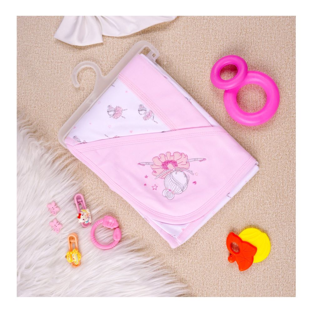 Kids Center Baby Hanger Wrapping Sheet, Soft Cotton Swaddle Blanket for Newborns, Pink White - Main Image