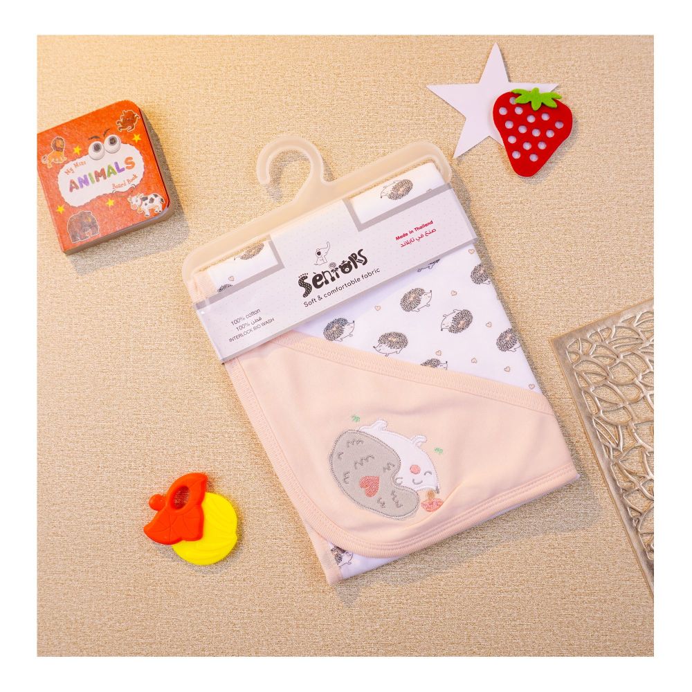 Kids Center Baby Hanger Wrapping Sheet, Soft Cotton Swaddle Blanket for Newborns, Peach White - Main Image