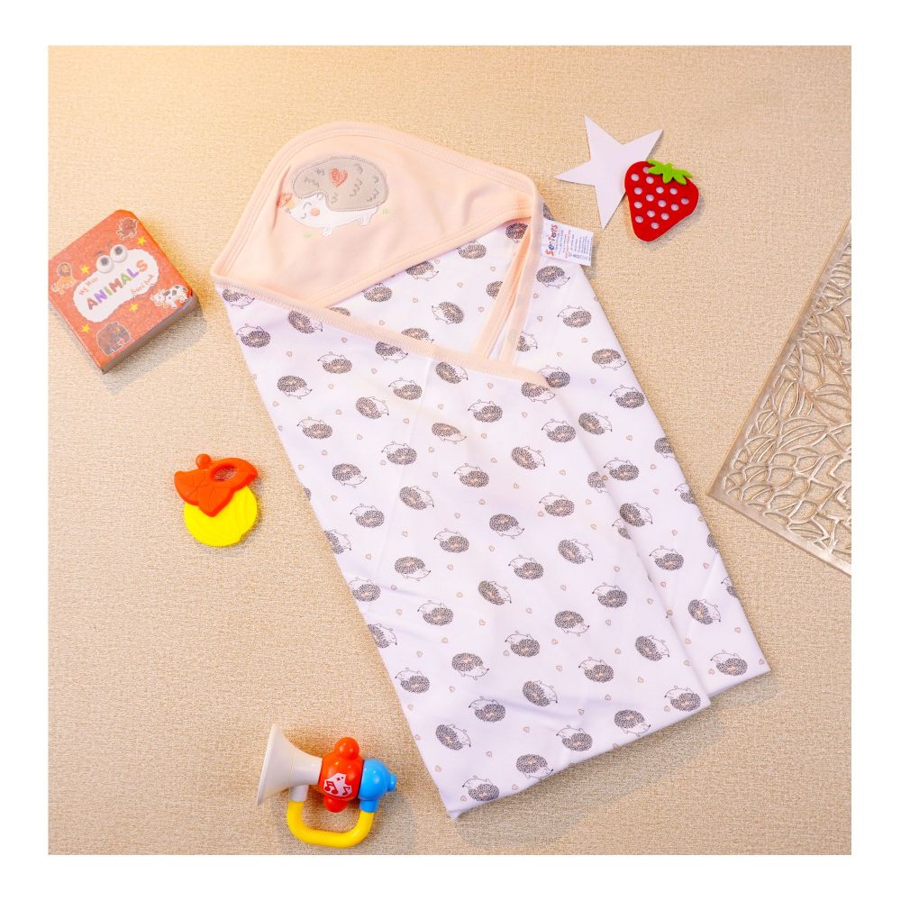 Kids Center Baby Hanger Wrapping Sheet, Soft Cotton Swaddle Blanket for Newborns, Peach White - Image 2