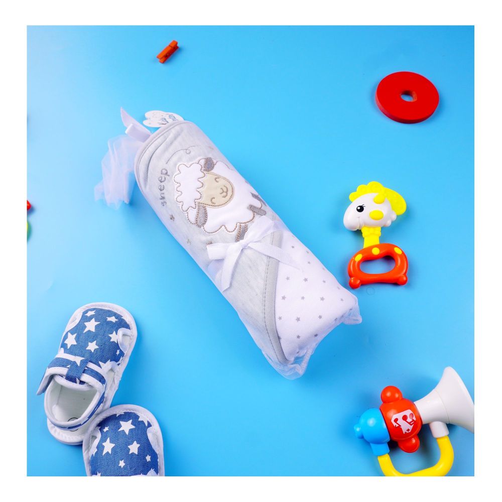 Kids Center Sheep Baby Wrapping Sheet, Soft Cotton Swaddle Blanket for Newborns, Grey - Main Image