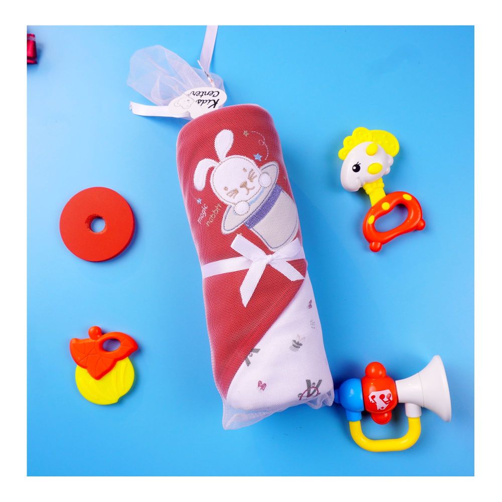 Kids Center Magic Rabbit Baby Wrapping Sheet, Soft Cotton Swaddle Blanket for Newborns, Red Multi - Main Image
