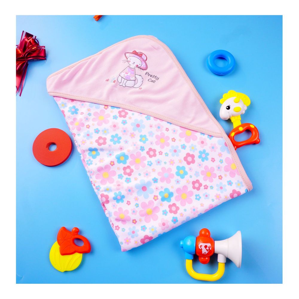 Kids Center Pretty Cat Baby Wrapping Sheet, Soft Cotton Swaddle Blanket for Newborns, Pink Multi - Image 2