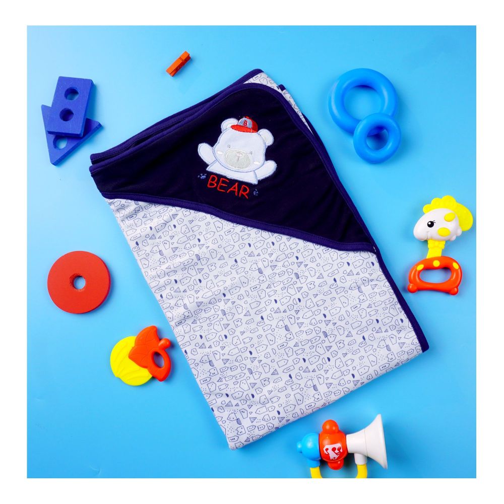 Kids Center Bear Baby Wrapping Sheet, Soft Cotton Swaddle Blanket for Newborns, White Multi - Image 2