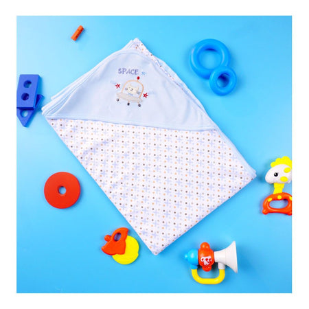 Kids Center Space Baby Wrapping Sheet, Soft Cotton Swaddle Blanket for Newborns, Light Blue Multi - Image 2