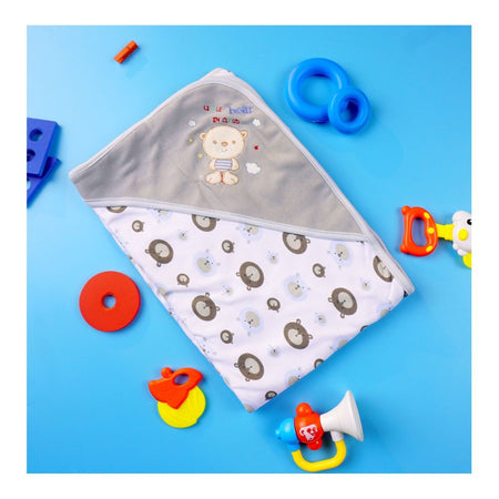 Kids Center Little Bear In Cloud Baby Wrapping Sheet, Soft Cotton Swaddle Blanket for Newborns, Multi Grey - Image 2