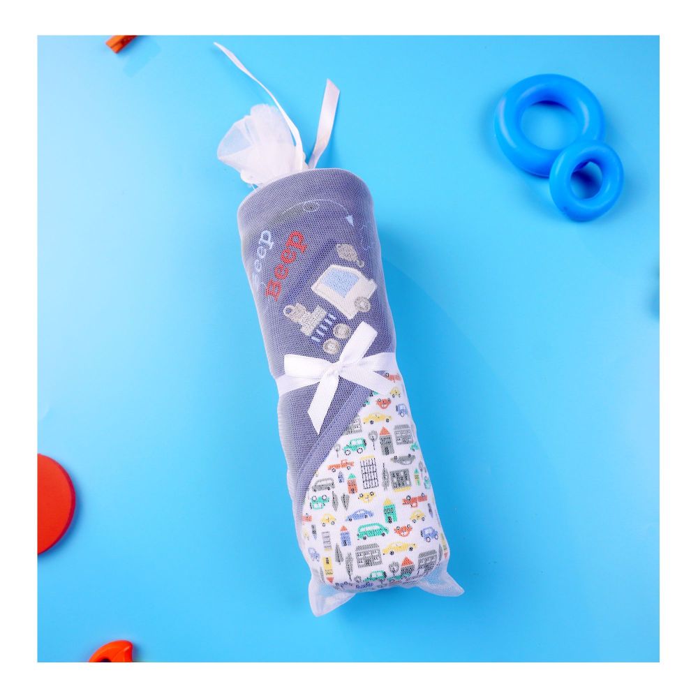 Kids Center Beep Beep Baby Wrapping Sheet, Soft Cotton Swaddle Blanket for Newborns, Dark Blue - Main Image