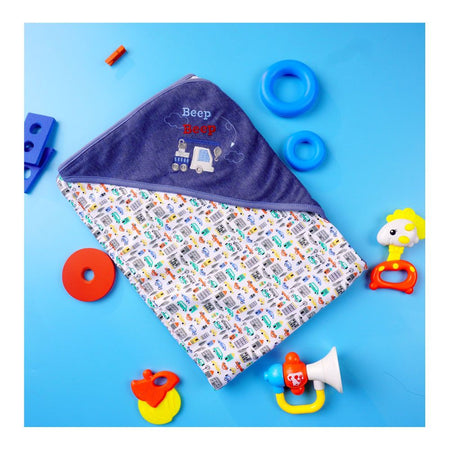 Kids Center Beep Beep Baby Wrapping Sheet, Soft Cotton Swaddle Blanket for Newborns, Dark Blue - Image 2