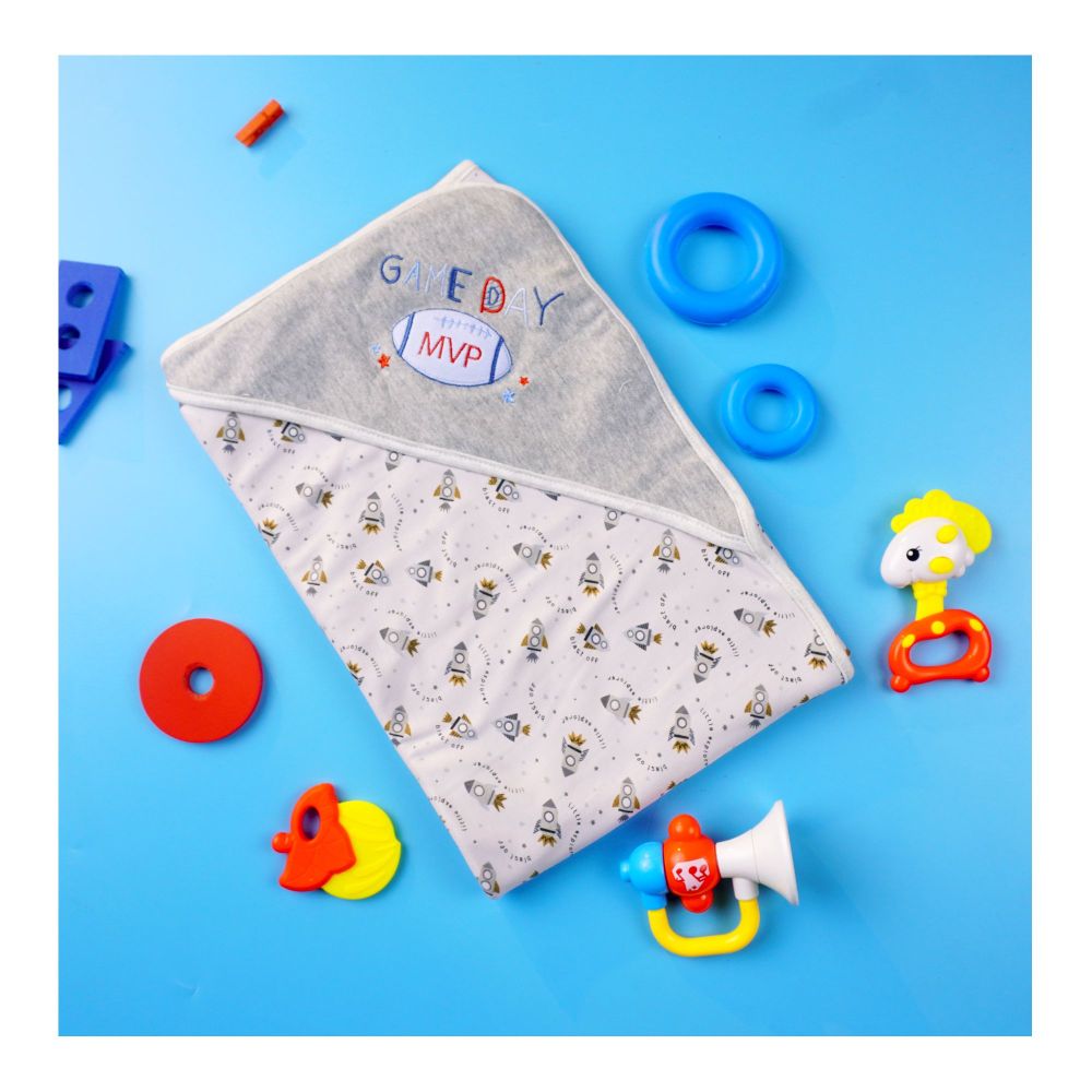 Kids Center Game Day MVP Baby Wrapping Sheet, Soft Cotton Swaddle Blanket for Newborns, Multi Grey - Image 2
