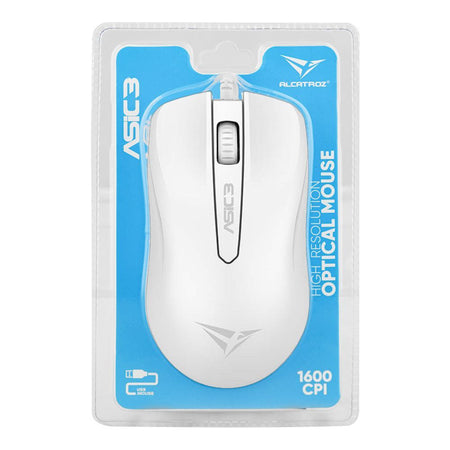 Alcatroz Asic 3 High-Resolution 1600 CPI USB Optical Wired Mouse, White - Image 2