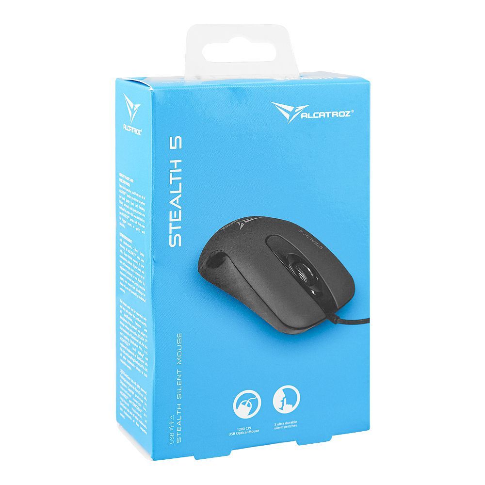 Alcatroz Stealth 5 Silent 1200 CPI USB Optical Wired Mouse, Metallic Grey - Image 2