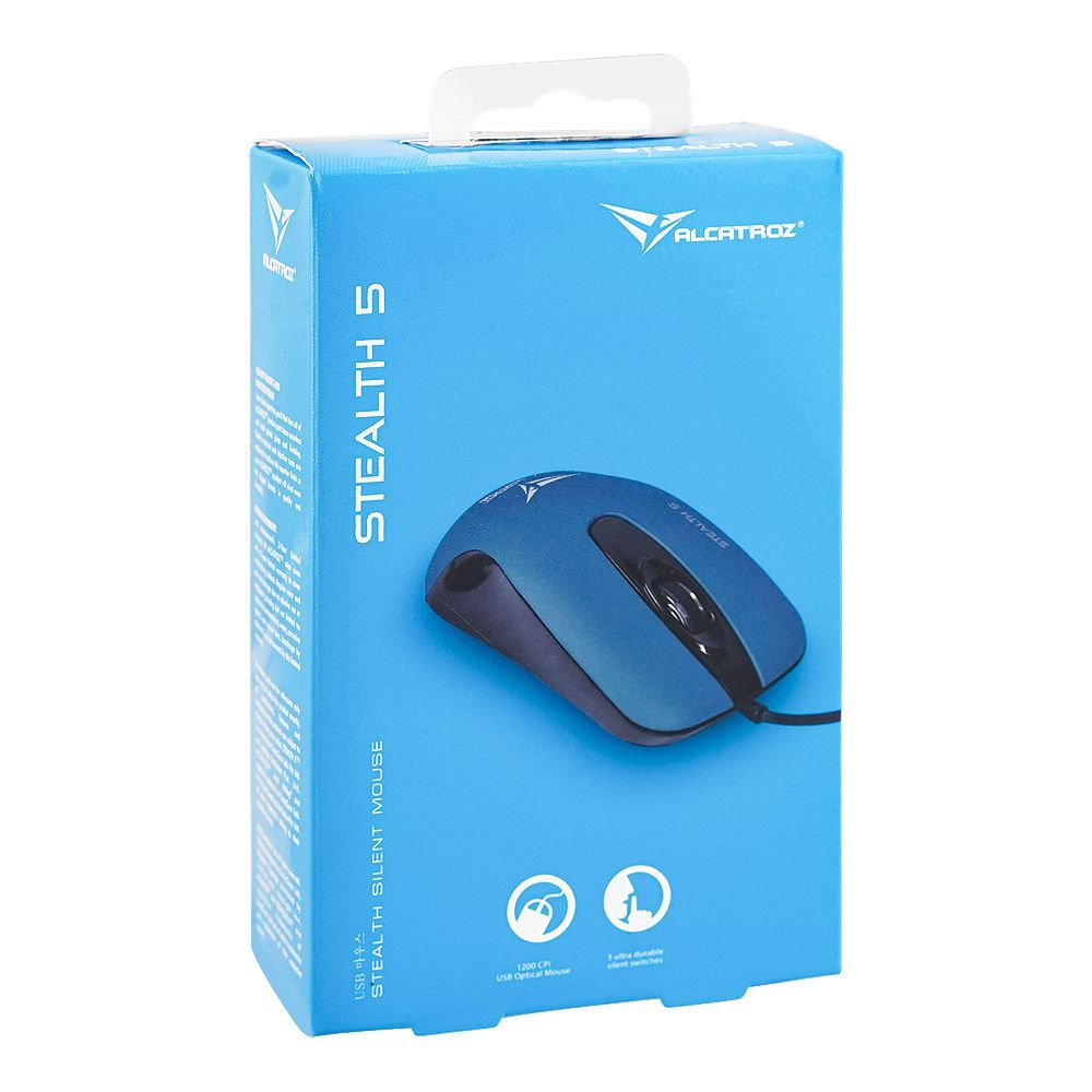 Alcatroz Stealth 5 Silent 1200 CPI USB Optical Wired Mouse, Dark Blue - Image 2