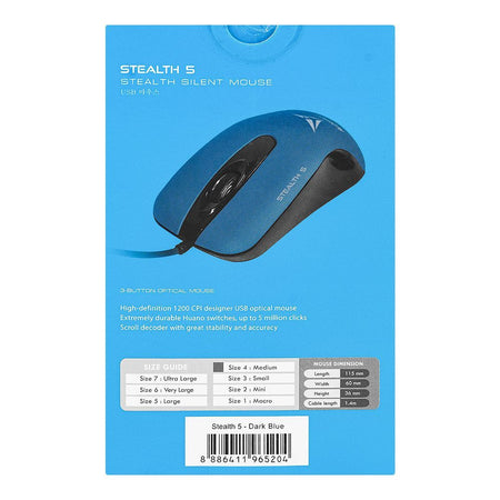 Alcatroz Stealth 5 Silent 1200 CPI USB Optical Wired Mouse, Dark Blue - Image 4
