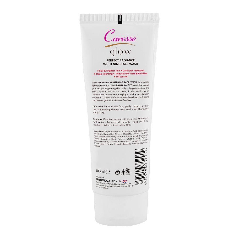 Caresse Glow Perfect Radiance Whitening Face Wash, For All Skin Types, 100ml - Image 2