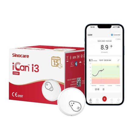 Sinocare iCan 15-Day Glucose Monitor with App, Fewer Finger Pricks, Diabetes Management Kit, 1-Pack - Main Image