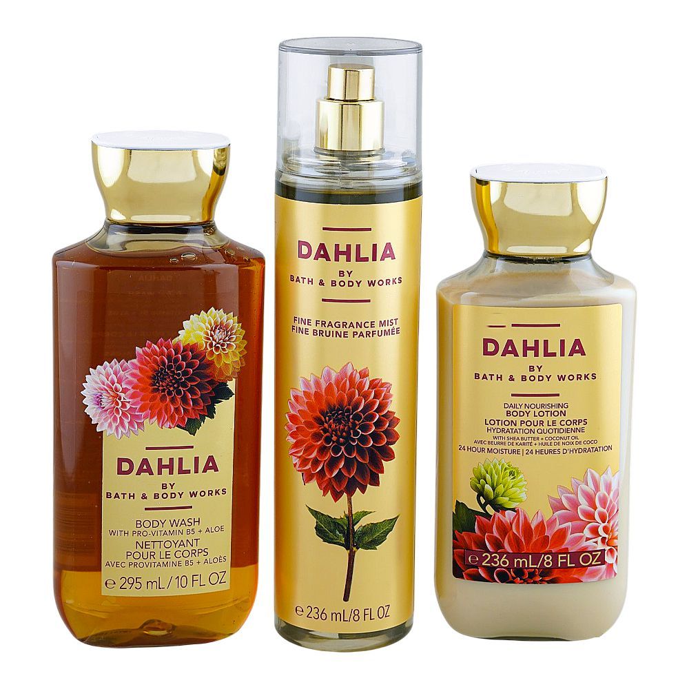 Bath & Body Works Dahlia Gift Set: 295ml Body Wash+236ml Body Lotion+236ml Body Mist, For Women, 3-Pack - Main Image