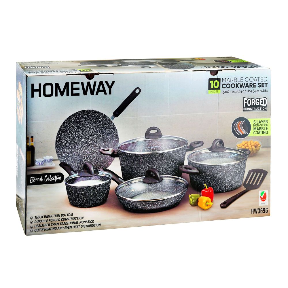 Homeway Marble Coated Non-Stick Cookware Set, 10-Pack, HW3696 - Main Image