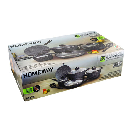 Homeway Marble Coated Non-Stick Cookware Set, 10-Pack, HW3696 - Image 2