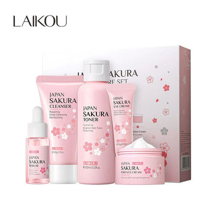 Laikou Sakura Skincare Set with Cleanser, Toner, Serum, Face & Eye Cream, 5-Pack, LK891531 - Main Image