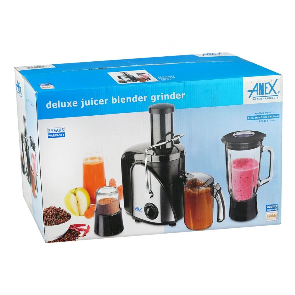 Anex Deluxe Juicer Blender Grinder, 600W, Black, AG-181 - Image 2