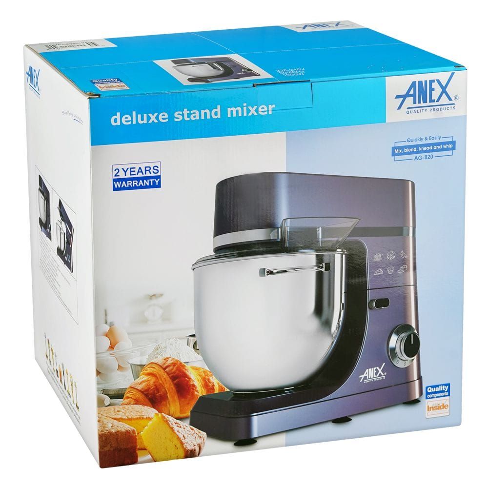 Anex Deluxe Stand Mixer, 1500W, 7 Liter Stainless Steel Bowl, Black, AG-820 - Image 2